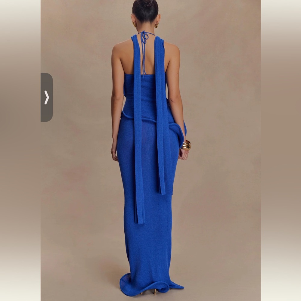 Meshki Electric Blue Halter Ruffle Maxi Dress - Picture 2 of 10
